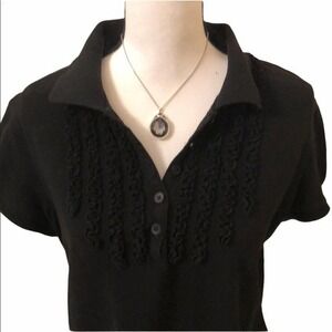 STYLE & CO Black Ruffled Button Up Polo Shirt XL
